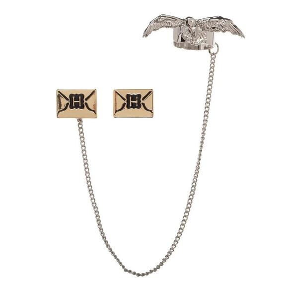 Harry Potter Hedwig Owl & Hogwarts Letter Stud Earrings w/ Ear Cuff Set NEW - Picture 1 of 5